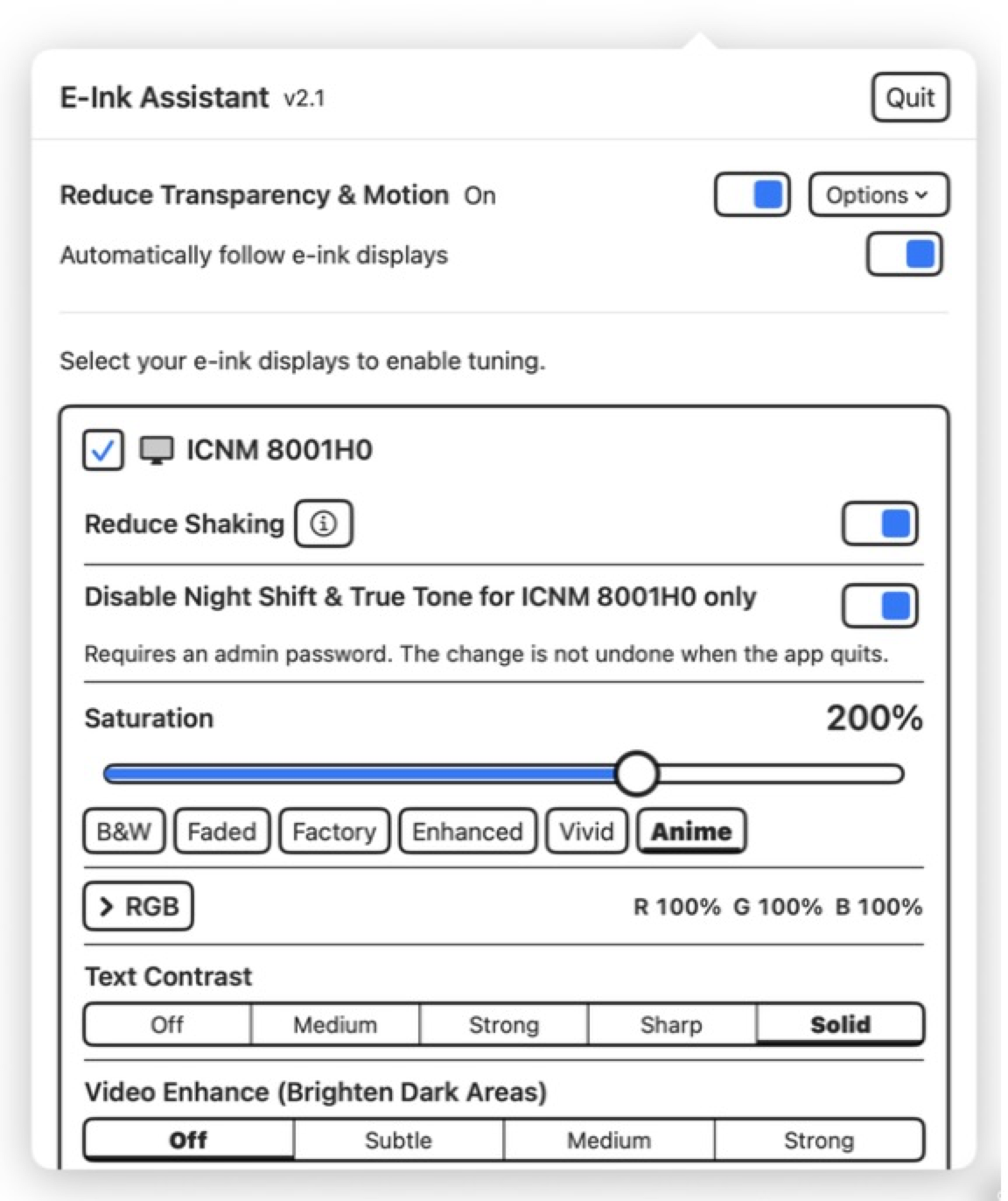 E-Ink Assistant main controls in English