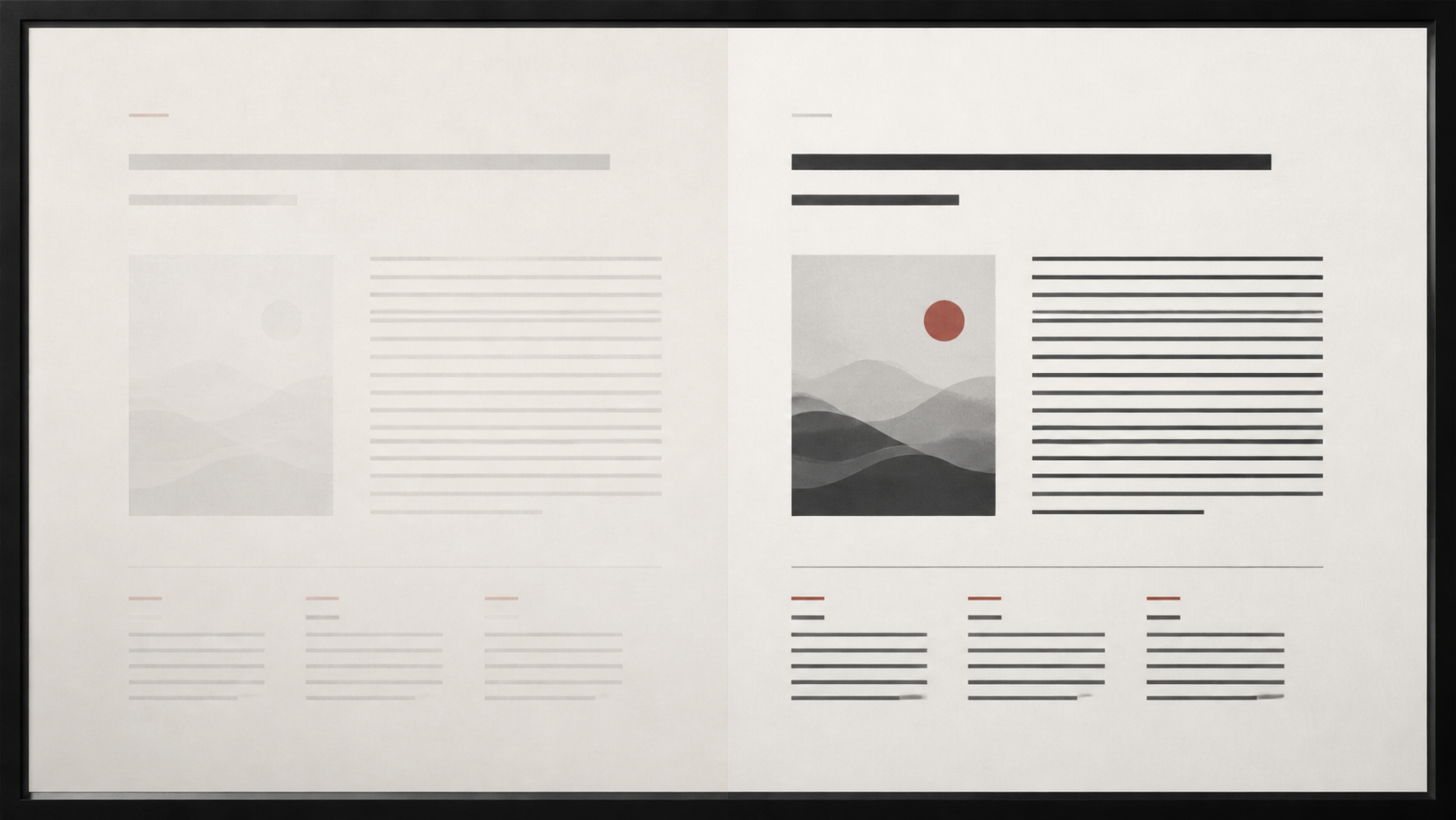 Illustrative before and after reading-page contrast